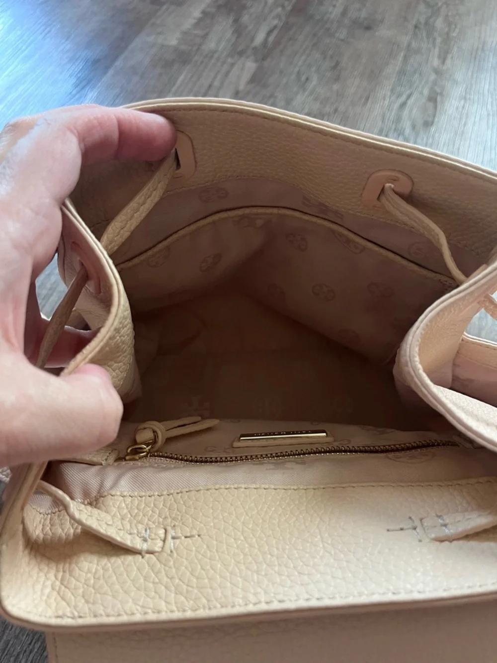Tory Burch Thea Backpack Mini Pale Pink Pebbled Leather Tassel